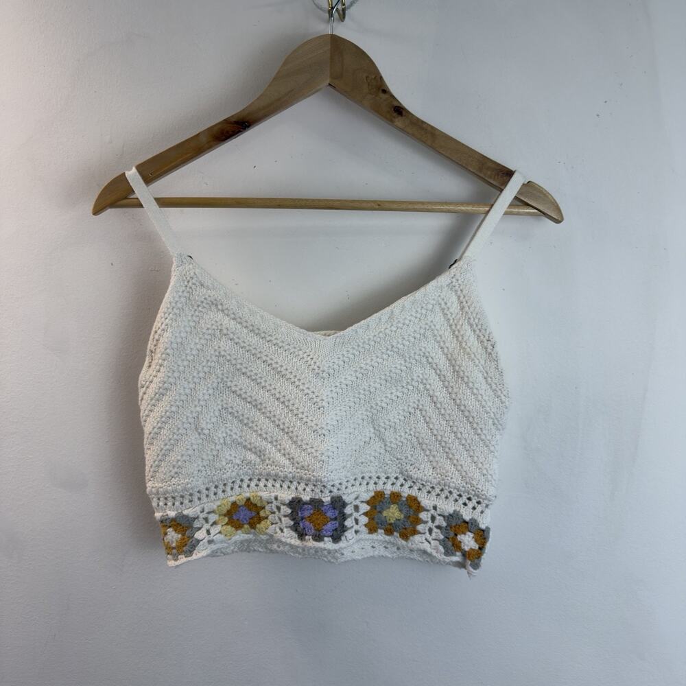 Hollister Boho Floral White Crochet Cropped Tank Top Size M